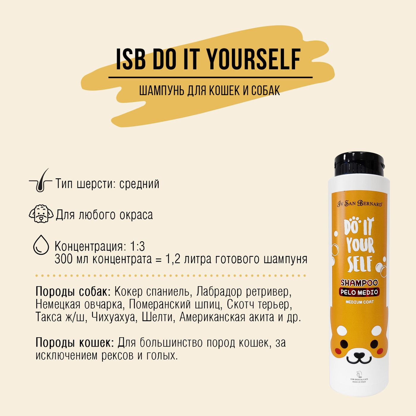ISB DO IT YOURSELF Шампунь для животных со средней шерстью 300 мл — фото 3