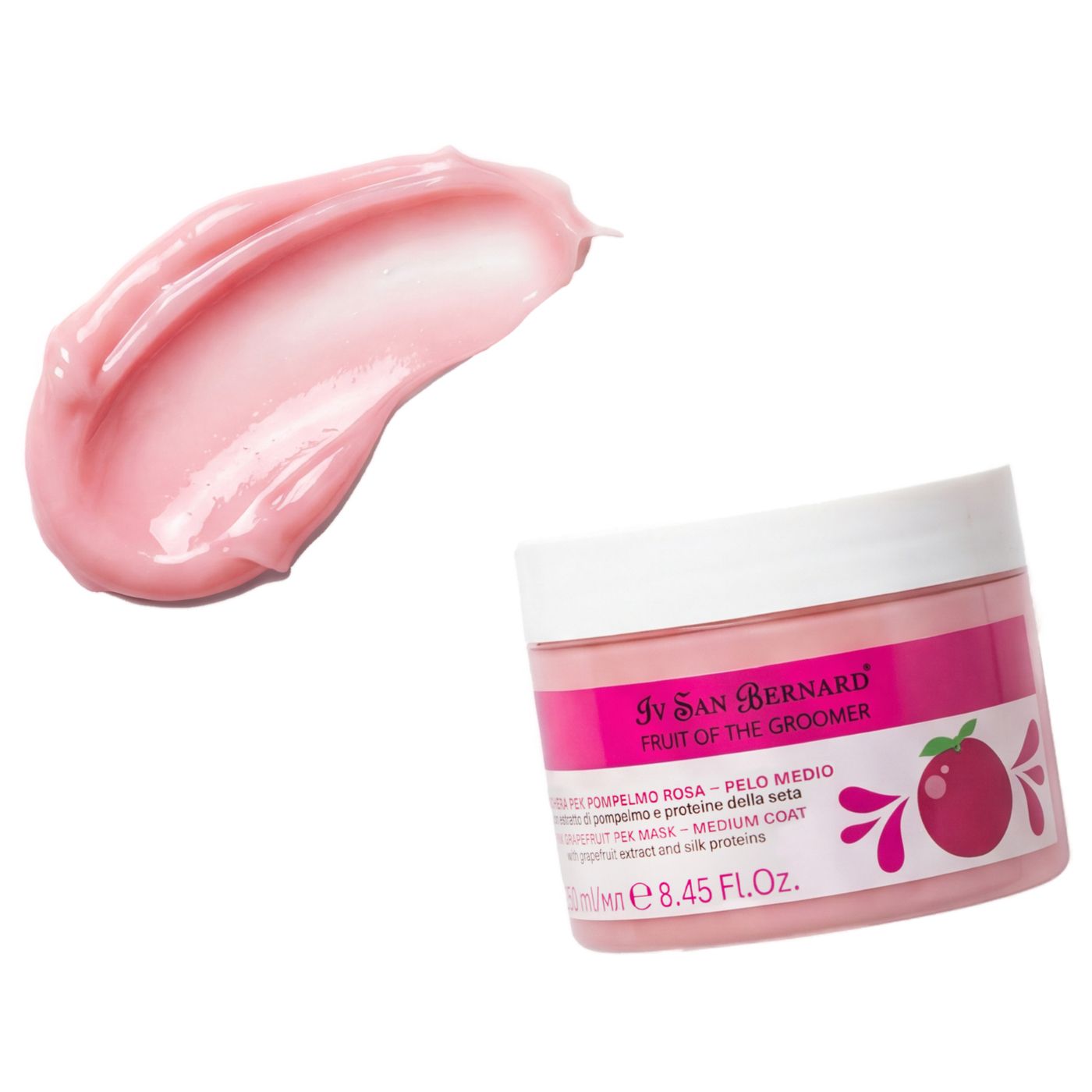 ISB Fruit of the Groomer Pink Grapefruit маска восстанавливающая для шерсти средней длины с протеинами шелка 250 мл — фото 2