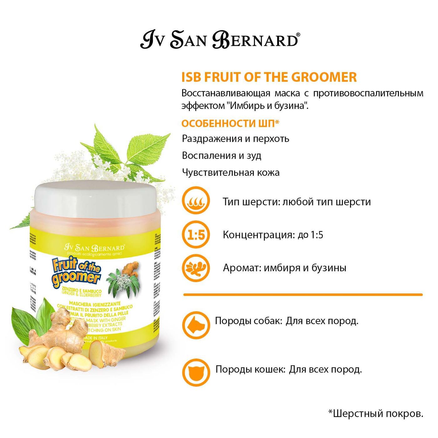 ISB Fruit of the Groomer Ginger&Elderbery Восстанавливающая маска с противовоспалительным эффектом 1 л — фото 3
