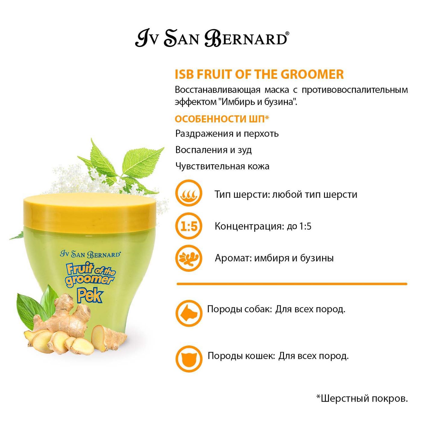 ISB Fruit of the Groomer Ginger&Elderbery Восстанавливающая маска с противовоспалительным эффектом 250 мл — фото 3